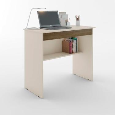 Imagem de Escrivaninha/Mesa de Computador com 1 Gaveta e Prateleira Organizadora para Quarto ou Escritório de Estudo (Off White/Canela)