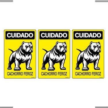 Imagem de Combo 3 Placas De Sinalização Cuidado Cachorro Feroz 20x30 Ekomunike - P-6/2 F9e