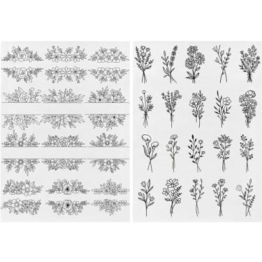 Imagem de lanema Papel de bordado, 2 folhas estabilizador solúvel em água para bordado, papel de bordado com padrão de flores e folhas pré-impresso para costura