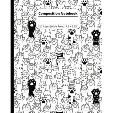 Imagem de Livro de composição de gatos - Caderno de diário em branco com estampa de patas de gato fofo (pautado largo, 120 páginas, 19 x 23,5 cm)