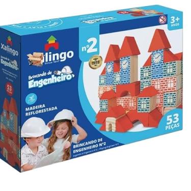Imagem de Brinquedo Educativo Pedagógico Engenheiro N 2 53 Pçs Blocos De Montar Em Madeira (53 peças)