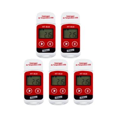 Imagem de Kit 5 Datalogger Digital Escala -30 A 70°C 32000 Dados Termômetro °C °F Usb Software Ht...