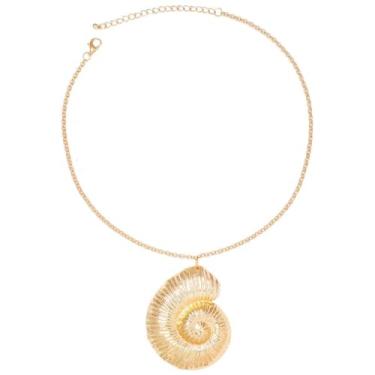 Imagem de Sea Witch Shell Necklace - Enchanting Sea Witch Jewelry for Villain Fans. Cute Gold Metal Shell Necklace for Women, Teens, Girls and More. Perfect Ursula Costume Accessory for Halloween, Trips, and More. Snail Shell Necklace for Women. Dangle Gold Stainless Steel Shell Necklace