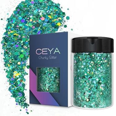 Imagem de Ceya Glitter holográfico grosso, 140 g verde primavera artesanato glitter em pó misturado flocos grossos e finos lantejoulas iridescentes para unhas, cabelo, resina epóxi, copos, slime, pintura,