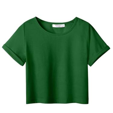Imagem de Arshiner Camisetas femininas cropped manga curta tie dye verão camiseta gola redonda punhos enrolados moda camiseta, Verde, 13-14 Anos