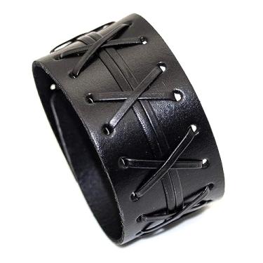 Imagem de Heavstjer Pulseira punk rock larga de couro, liga metálica, Sem pedras preciosas