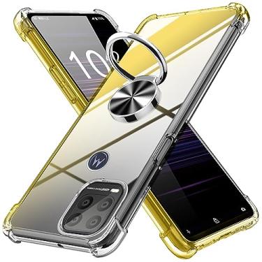 Imagem de YDIHIHO Capa para Motorola G Stylus 5G 2021, com suporte de anel [gradiente] capa de TPU transparente macio antiderrapante não amarela, borda macia para Motorola G Stylus 5G, [preto/dourado],