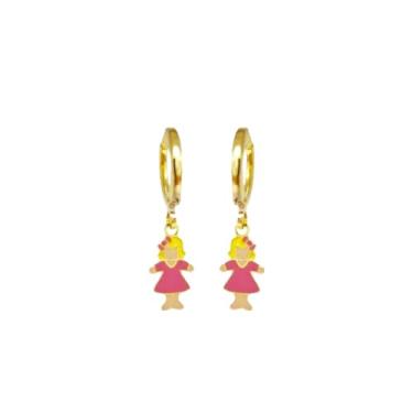 Imagem de Brinco Infantil Menininha Resinado Folheado Ouro 18k Antialérgico