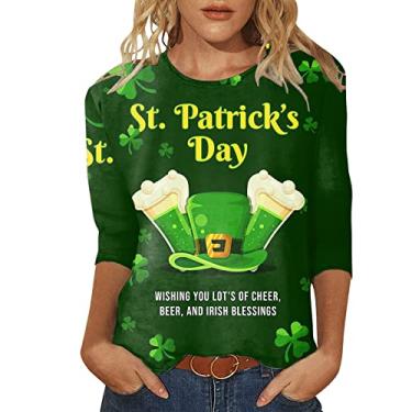 Imagem de Camiseta feminina St Patricks Day Fashion Beach Lucky Clover verde irlandês trevo casual tops para o dia de São Patrício, 047 - Amarelo, XXG
