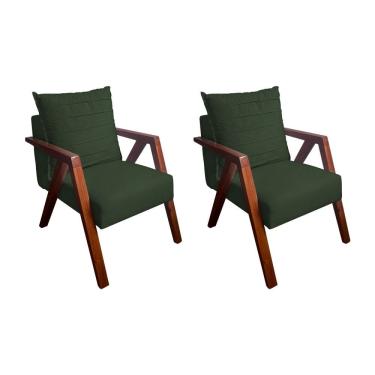 Imagem de Kit 2 Poltronas Monalisa Decorativa Mona Pés de Madeira Maciça Suede Verde