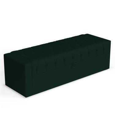 Imagem de Calçadeira Báu Casal Padrão Atena 140cm Capitonê Veludo Verde Escuro - Desk Design