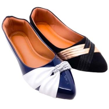 Imagem de Kit 2 Pares Sapatilha Confort Bico Fino Casual Salto Baixo-Sapatilhas Femininas (Azul Marinho/Preto Nobuk, BR, Adulto, Numérico, M, 35)