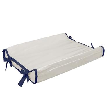 Imagem de Trocador Americano Bebe Comoda Fralda Com Abas Impermeavel Anatomico Com Capa Plástica Algodão Macio Palha com Azul Marinho (65cm x 40cm)
