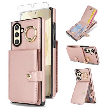 Imagem de Asuwish Capa de celular para Samsung Galaxy S24 5G carteira celular com protetor de tela de vidro temperado, suporte de anel com bloqueio de RFID, compartimento fino para celular S 24 24S G5 mulheres