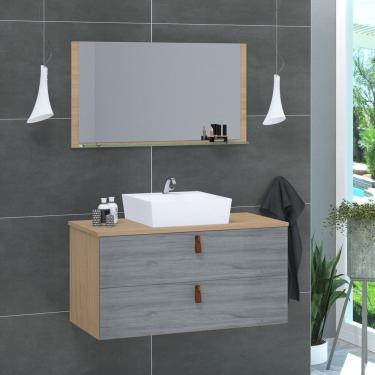 Imagem de Conjunto Gabinete de Banheiro Berlim 80 Cm freijo rovere