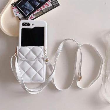 Imagem de Carteira de couro PU crossbody com porta-cartão capa de telefone para Samsung Galaxy Z Flip 5 4 Flip5 Flip4 Flip3 5G Capa, branca, para Galaxy Z Flip4