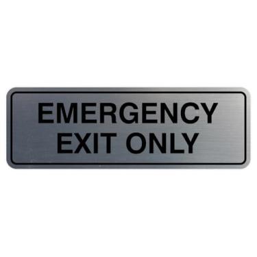Imagem de Signs ByLITA Placa padrão apenas para saída de emergência - fácil instalação | Placa de parede ou porta durável (prata escovada) - Pacote pequeno com 2
