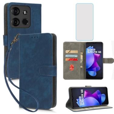 Imagem de IUQXU Capa carteira para celular Tecno Spark Go 2023 com protetor de tela [bloqueio RFID] capa de celular feminina e masculina X6515 BF7 para Tecno Pop7 Pop 7 Pro/Infinix Smart 7 Azul