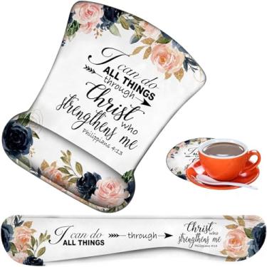 Imagem de Mouse pad ergonômico, almofada de descanso de pulso para mouse + almofada de descanso de pulso para teclado + porta-copos feito de espuma de memória, fácil de usar e aliviar a dor no pulso,