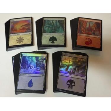 Imagem de MTG Decks & More - 100 Terrenos Básicos Foil - Magic The Gathering - 20 Ilhas, 20 Pântanos, 20 Montanhas, 20 Florestas, 20 Planícies - MTG!!!