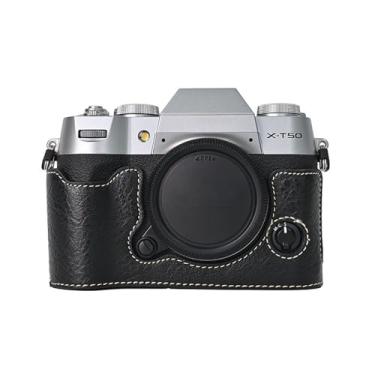 Imagem de VOVMOEYA Capa de câmera para câmera digital sem espelho FUJIFILM X-T50, meia capa Fuji XT50 com interior de microfibra macia, funciona bem com orifício de rosca de 1/10.2 cm-20 em couro PU retrô