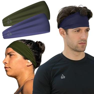Imagem de Temple Tape, Pacote com 2, faixa de cabeça masculina – Bandanas esportivas masculinas, com absorção de umidade, exercícios para corrida, trem, esqui e bicicleta, compatível com capacetes 1-OD verde e