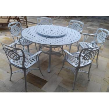 Imagem de Conjunto de Mesa para Jardim Firenze com Mesa 1,30 m Com Giro e 6 Poltronas Em Alumínio Fundido Unifer Móveis