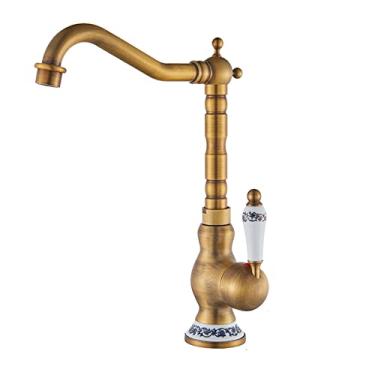 Imagem de Torneira de lavatório de bronze antigo retrô preto Torneira de lavatório de alça única Torneira de cozinha com rotação de 360° Torneiras de cozinha, latão antigo, curta