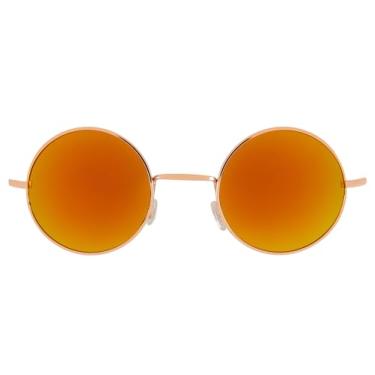 Imagem de OWL Óculos de sol redondos com armação de metal hippie UV400 Lentes circulares de policarbonato John Lennon para homens e mulheres, Lente espelhada vermelha/dourada, 98mm