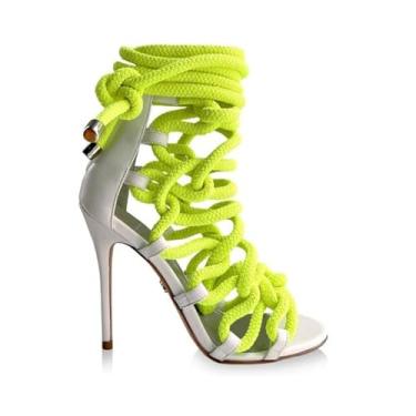 Imagem de UNWRBD Sandálias de 8 cm com tiras de estilete de tamanho grande para verão de salto alto para banquetes e boates, branca, US8 EU41