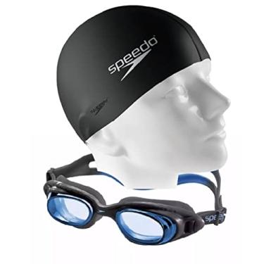 Imagem de Kit Natação Speedo Óculos Tornado Adulto + Touca Flat Silicone Lentes Proteção UV e Antiembaçante (óculos cinza/azul)