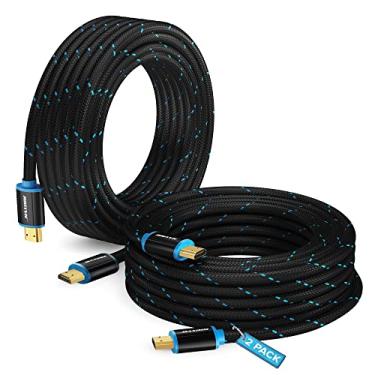 Imagem de Cabo sólido HDMI 2.0 4K de alta velocidade máxima (inclui clipes de cabo, gravatas e adaptador de ângulo direito) vários tamanhos e pacotes disponíveis, Blue - 2 Pack, 25 Feet