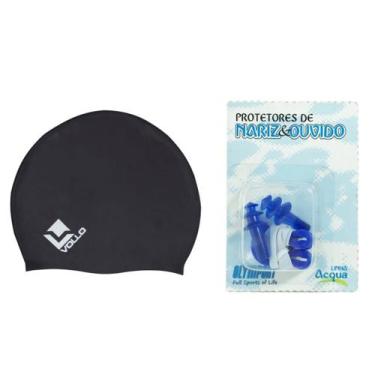 Imagem de Kit Touca de Natação Mergulho Silicone + Protetor de Ouvido e Nariz - 