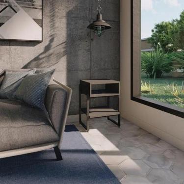 Imagem de Mesa Lateral Estilo Industrial, em AÇO/MDF - Lenna Decor, preto