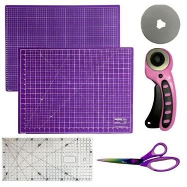 Imagem de Kit Base de Corte A3 Placa 45x30cm Régua 30x15cm Tesoura de Titanio Co