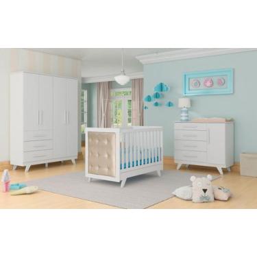Imagem de Quarto Completo Bebê Moveis Peroba Retro 100% MDF Ls capitonê Bege  Br