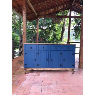 Imagem de Balcão 1,60m 4P 4Gav Det. Azul Tampo de Madeira Rio Negrinho - Moveis 