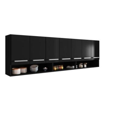 Imagem de Armario Aereo Suspenso de Parede 7 Portas Preto Luxemburgo Brienza Mov
