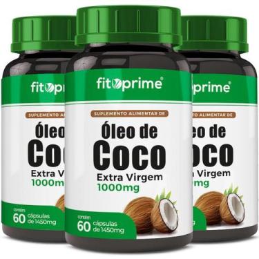 Imagem de Kit 3 Óleo De Coco Extra Virgem 1000Mg 60 Cápsulas Fitoprime