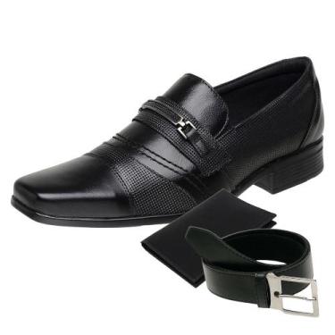 Imagem de KIT Sapato Social Masculino Cinto e Porta Cartão Couro Preto 3021 - Ca