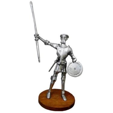 Imagem de Dom Quixote Prata Grande Em Alumínio Base Madeira Estatueta - Wilmil