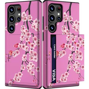 Imagem de IWONE Capa fofa com porta-cartão para S24 Ultra/Slim Slot Phone Case para mulheres compatível com Samsung Galaxy S24 Ultra/rosa florescendo Sakura Cherry Blossom delicados ramos de flores