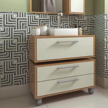 Imagem de Gabinete Suspenso para Banheiro 80cm 1 Basculante e Balcão 2 Gavetas A