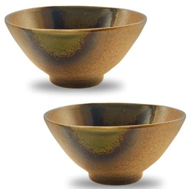 Imagem de Tigela de arroz Mino ware Gohan Chawan Iga Oribe estilo, conjunto de 2