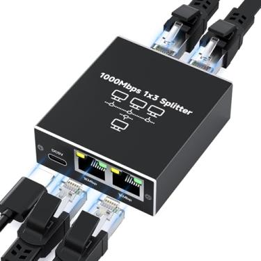 Imagem de Divisor Gigabit Ethernet, divisor de rede gliship de alta velocidade de 1000 Mbps com cabo de alimentação USB, adaptador divisor LAN RJ45 para cabo Cat 5/5e/6/7/8 (divisor Ethernet 1 a 3)