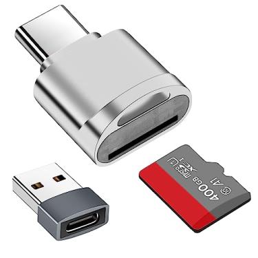Imagem de Leitor de cartão TF, leitor de cartão micro SD, adaptador de leitor de cartão de memória TF tipo C com adaptador USB C para USB compatível com laptops, MacBook, Samsung Galaxy (prata)