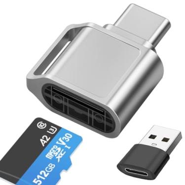 Imagem de Leitor de cartão micro SD, leitor de cartão SD USB C, leitor de cartão de memória TF tipo C com adaptador USB C para USB e chaveiro, compatível com laptops, MacBook Pro/Air, iPhone 15, telefones