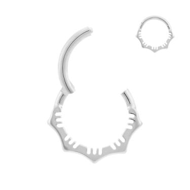 Imagem de PIERCINGBOY 1 anel de nariz de titânio 16G 10 mm prata flor articulada anel de septo calibre 16 brinco de argola daith empilhado septo torre clicker piercing, Titânio, Sem Pedra Preciosa