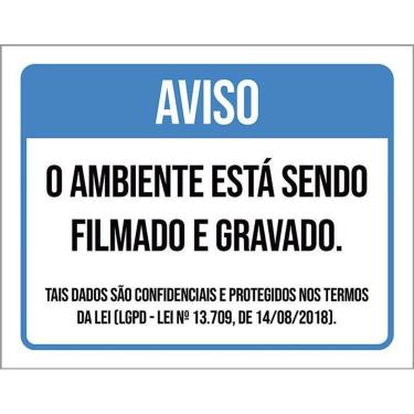 Imagem de Placa Sinalização - Ambiente Filmado Gravado Azul 27X35