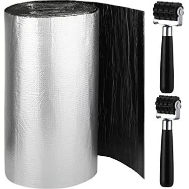 Imagem de Tapete de isolamento térmico de som automotivo para carro de 200 mils, 50 m² Tapete de isolamento térmico Protetor de som automotivo autoadesivo com 2 rolos para porta-malas de teto do motor do capô 45,7 cm x 994 cm